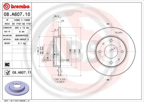 A.B.S. 08.A607.10 - Brake Disc car-mod.net