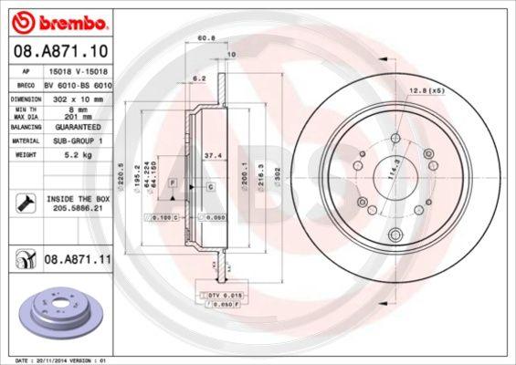 A.B.S. 08.A871.10 - Brake Disc car-mod.net