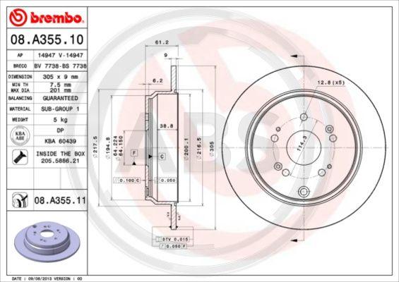 A.B.S. 08.A355.11 - Brake Disc car-mod.net