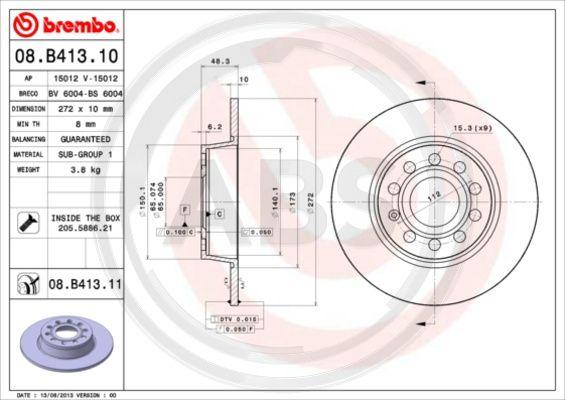 A.B.S. 08.B413.11 - Brake Disc car-mod.net