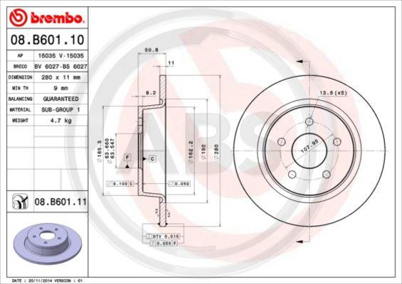A.B.S. 08.B601.11 - Brake Disc car-mod.net