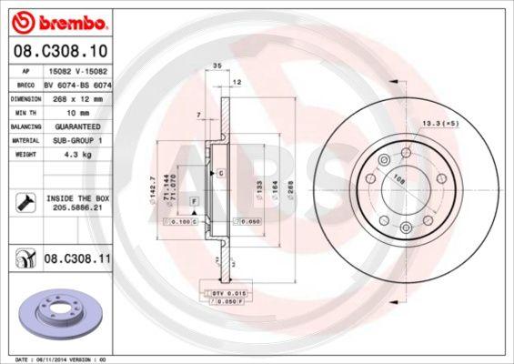 A.B.S. 08.C308.11 - Brake Disc car-mod.net