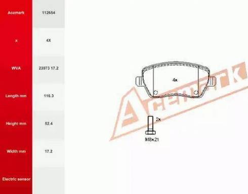 Acemark 112654 - Brake Pad Set, disc brake car-mod.net