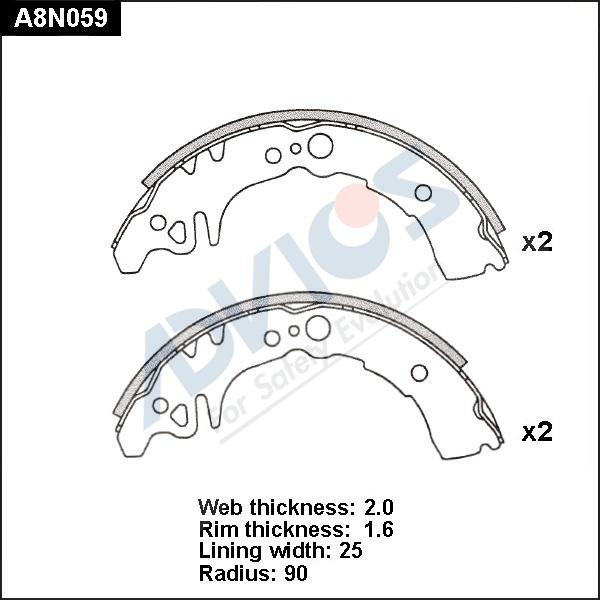 Advics A8N059 - Drum Brake Shoe Set car-mod.net