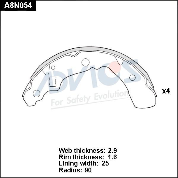 Advics A8N054 - Drum Brake Shoe Set car-mod.net