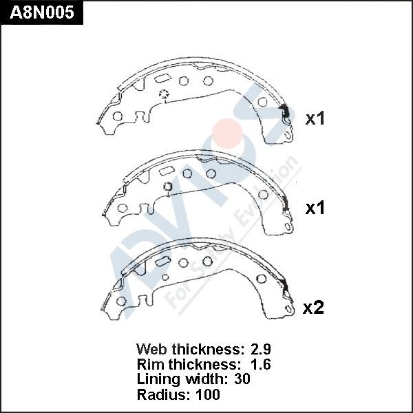 Advics A8N005 - Drum Brake Shoe Set car-mod.net
