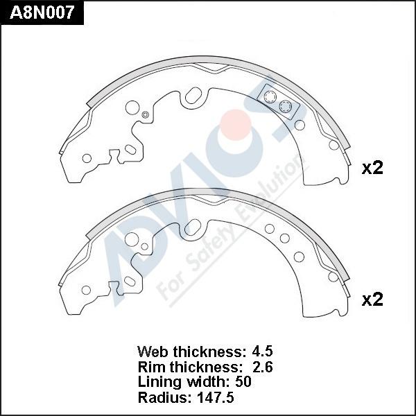 Advics A8N007 - Drum Brake Shoe Set car-mod.net
