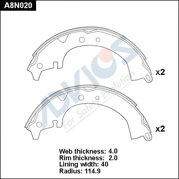 Advics A8N020 - Drum Brake Shoe Set car-mod.net