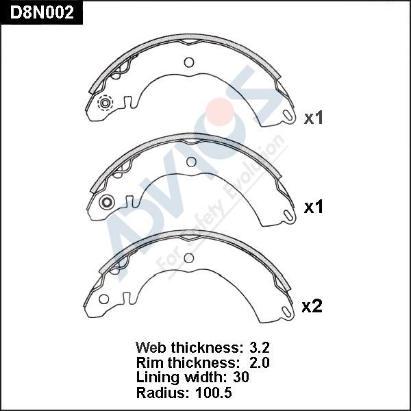 ADVICS D8N002 - Drum Brake Shoe Set car-mod.net