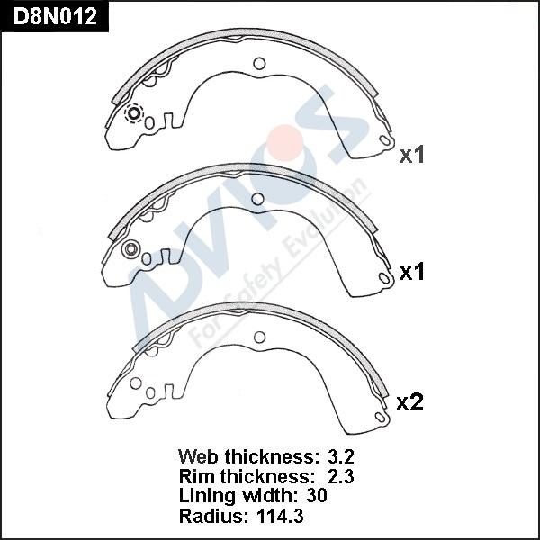 Advics D8N012 - Drum Brake Shoe Set car-mod.net