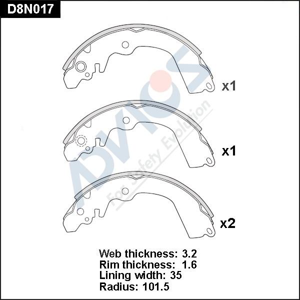Advics D8N017 - Drum Brake Shoe Set car-mod.net