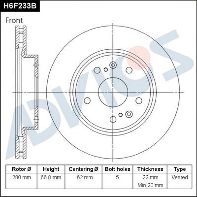 Advics H6F233B - Brake Disc car-mod.net
