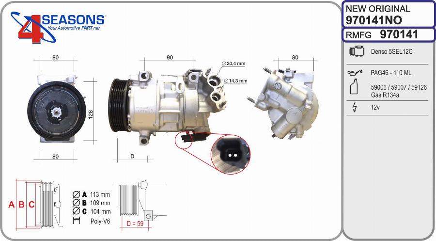 AHE 970141NO - Compressor, air conditioning car-mod.net