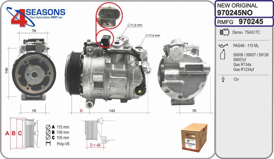 AHE 970245NO - Compressor, air conditioning car-mod.net
