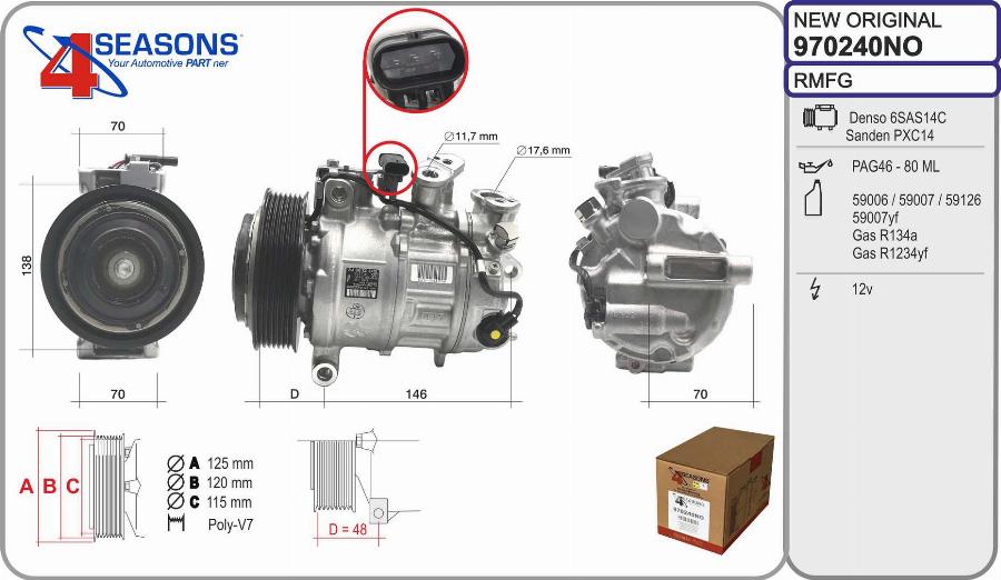 AHE 970240NO - Compressor, air conditioning car-mod.net