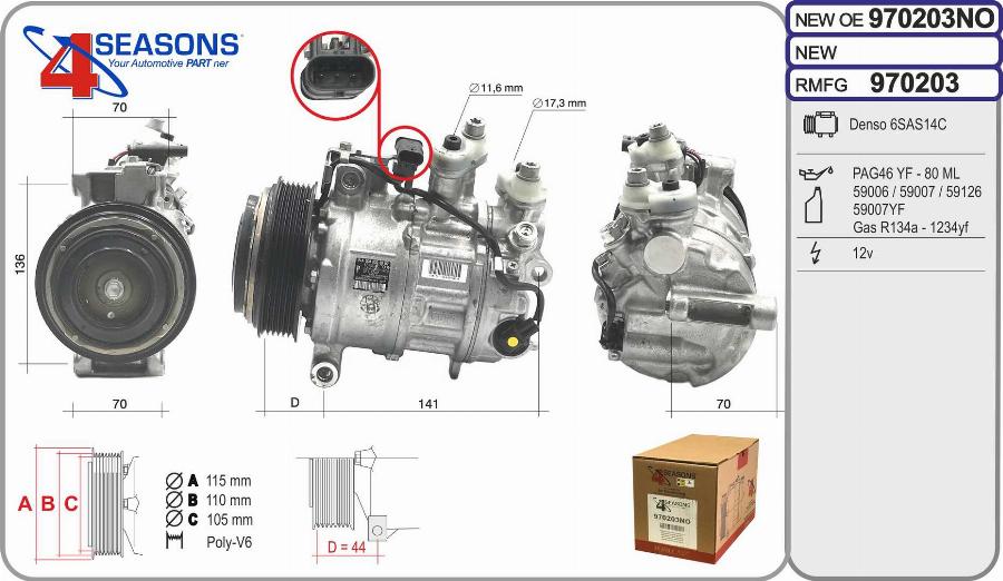 AHE 970203NO - Compressor, air conditioning car-mod.net