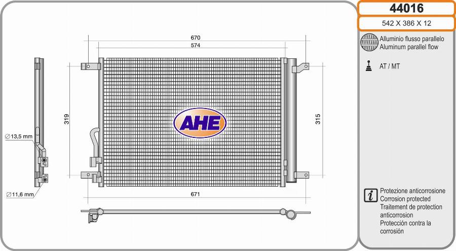 AHE 44016 - Condenser, air conditioning car-mod.net