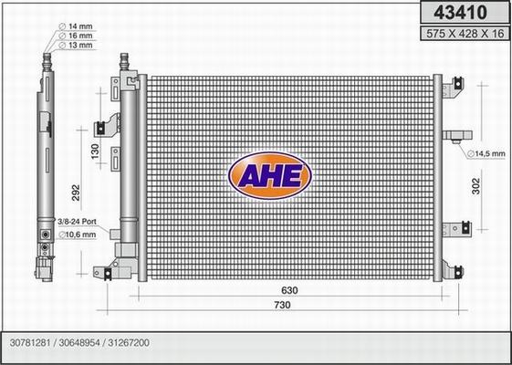 AHE 43410 - Condenser, air conditioning car-mod.net