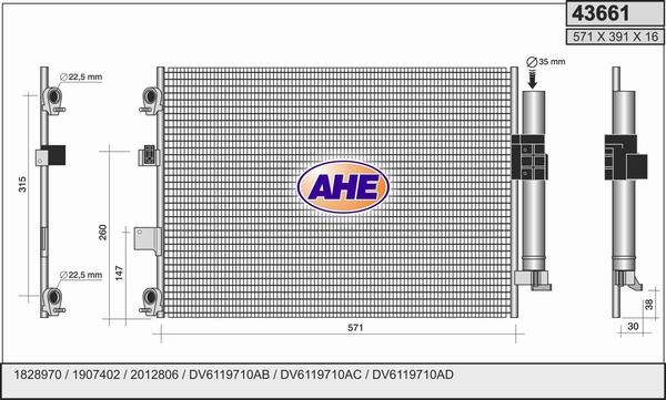 AHE 43661 - Condenser, air conditioning car-mod.net