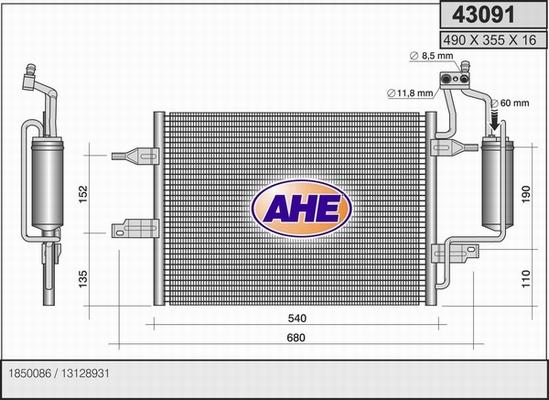 AHE 43091 - Condenser, air conditioning car-mod.net