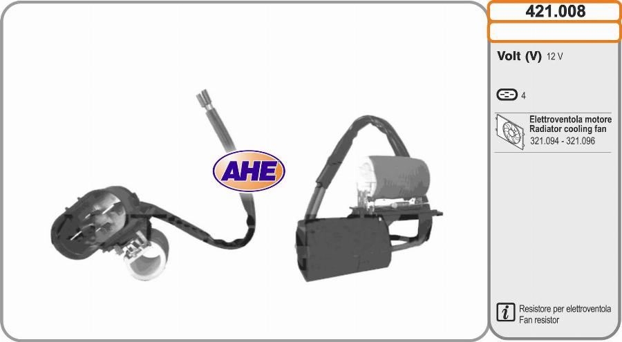 AHE 421.008 - Pre-resistor, electro motor radiator fan car-mod.net