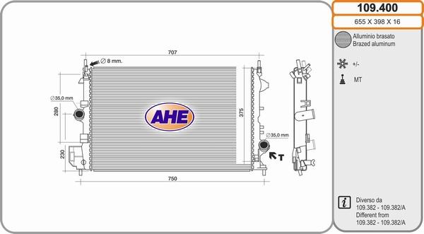 AHE 109.400 - Radiator, engine cooling car-mod.net