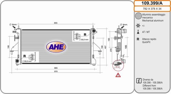AHE 109.399/A - Radiator, engine cooling car-mod.net