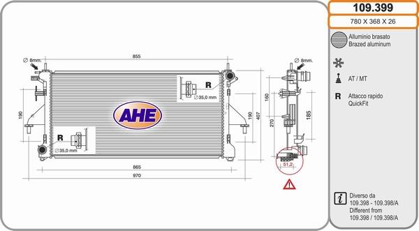 AHE 109.399 - Radiator, engine cooling car-mod.net