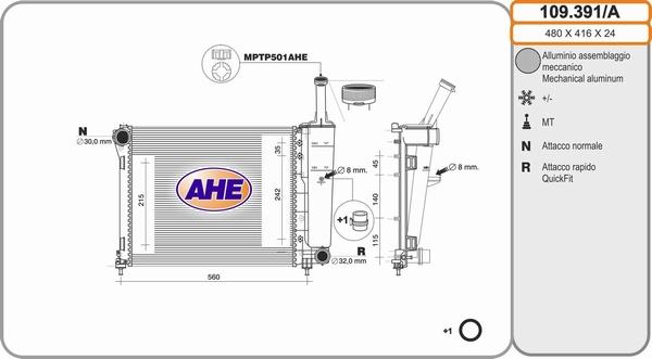 AHE 109.391/A - Radiator, engine cooling car-mod.net