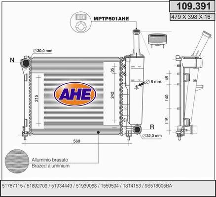 AHE 109.391 - Radiator, engine cooling car-mod.net