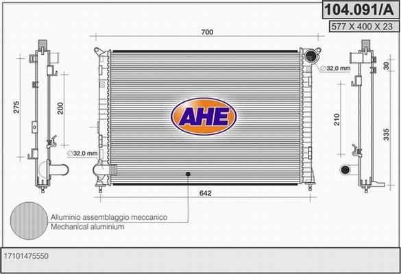AHE 104.091/A - Radiator, engine cooling car-mod.net