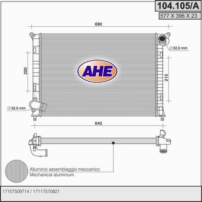 AHE 104.105/A - Radiator, engine cooling car-mod.net