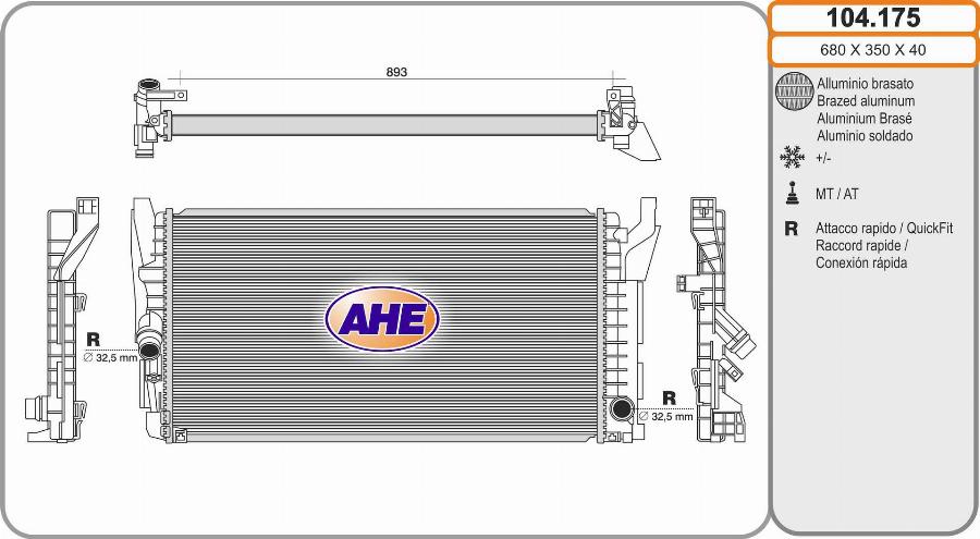 AHE 104.175 - Radiator, engine cooling car-mod.net