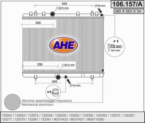 AHE 106.157/A - Radiator, engine cooling car-mod.net