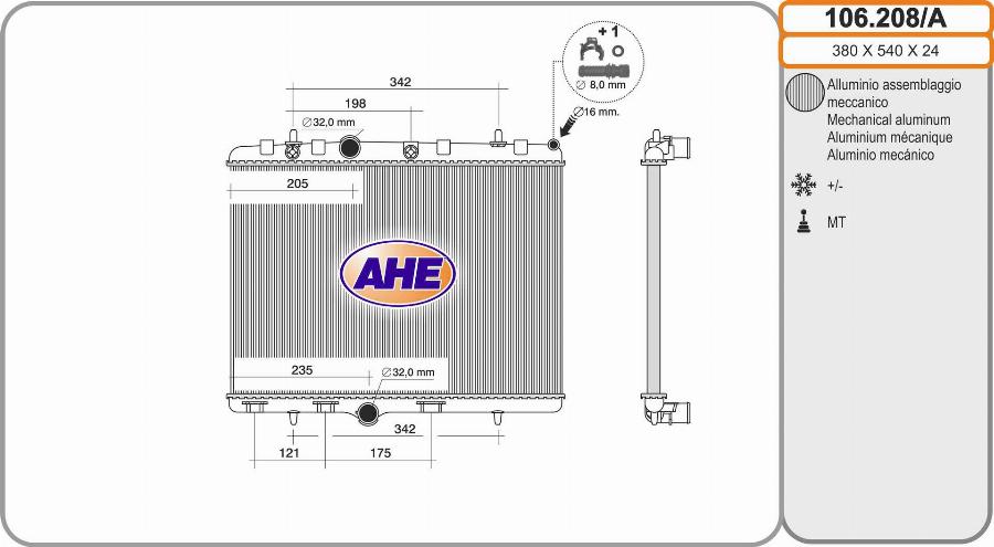 AHE 106.208/A - Radiator, engine cooling car-mod.net