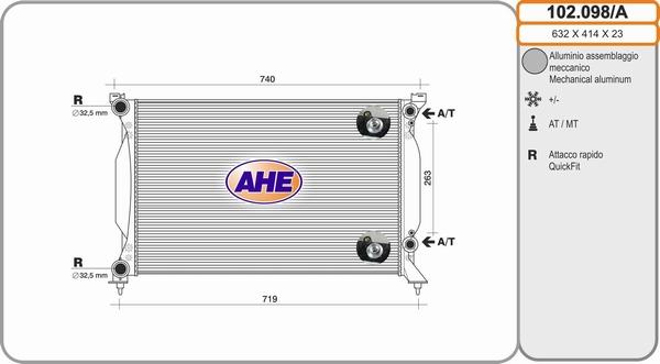 AHE 102.098/A - Radiator, engine cooling car-mod.net