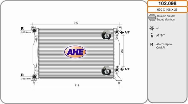 AHE 102.098 - Radiator, engine cooling car-mod.net