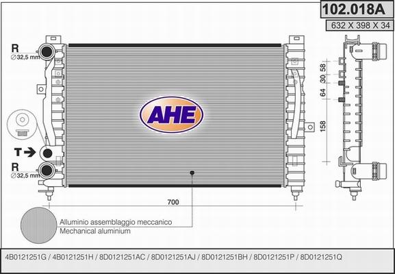 AHE 102.018/A - Radiator, engine cooling car-mod.net