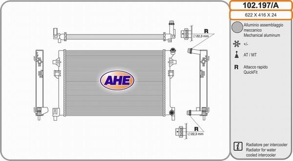 AHE 102.197/A - Radiator, engine cooling car-mod.net