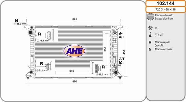 AHE 102.144 - Radiator, engine cooling car-mod.net