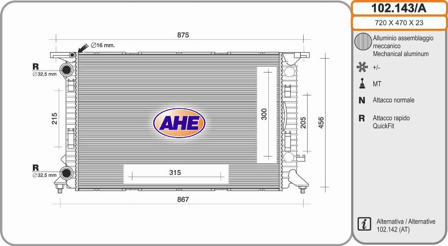 AHE 102.143/A - Radiator, engine cooling car-mod.net