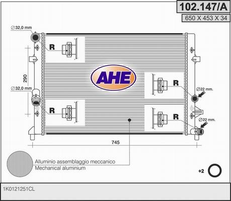AHE 102.147/A - Radiator, engine cooling car-mod.net