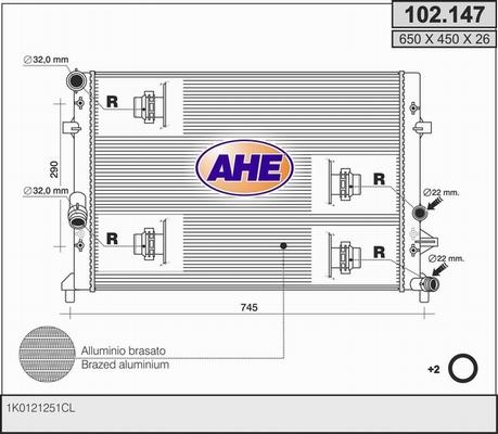 AHE 102.147 - Radiator, engine cooling car-mod.net