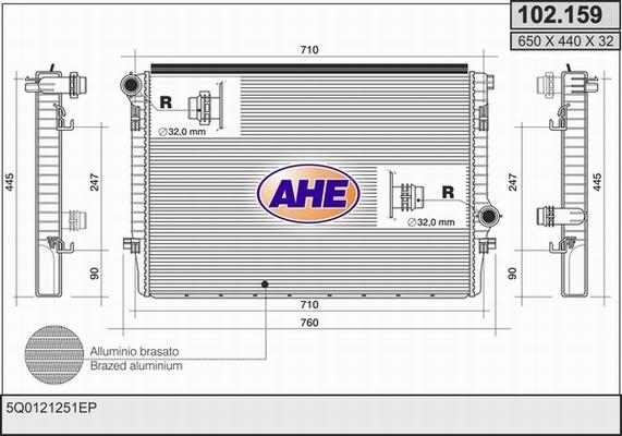 AHE 102.159 - Radiator, engine cooling car-mod.net