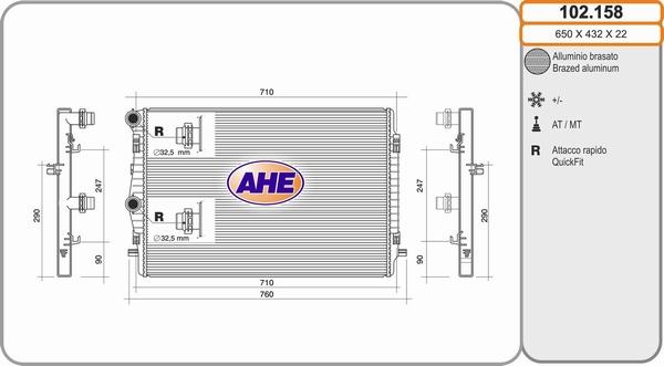 AHE 102.158 - Radiator, engine cooling car-mod.net