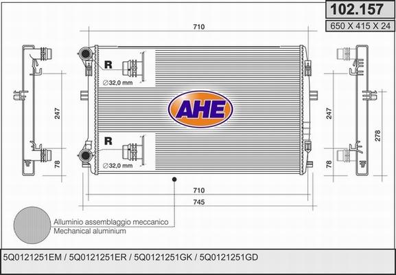AHE 102.157 - Radiator, engine cooling car-mod.net