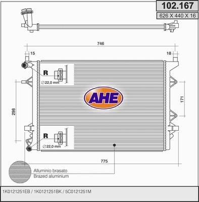 AHE 102.167 - Radiator, engine cooling car-mod.net