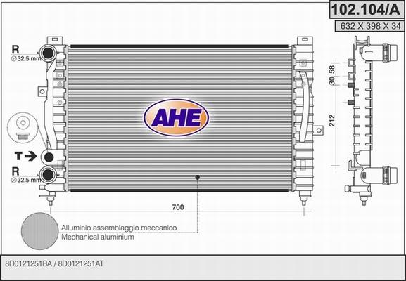 AHE 102.104/A - Radiator, engine cooling car-mod.net