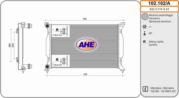 AHE 102.102/A - Radiator, engine cooling car-mod.net