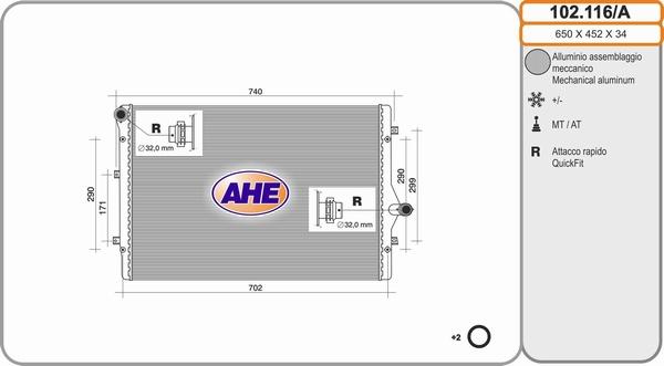 AHE 102.116/A - Radiator, engine cooling car-mod.net